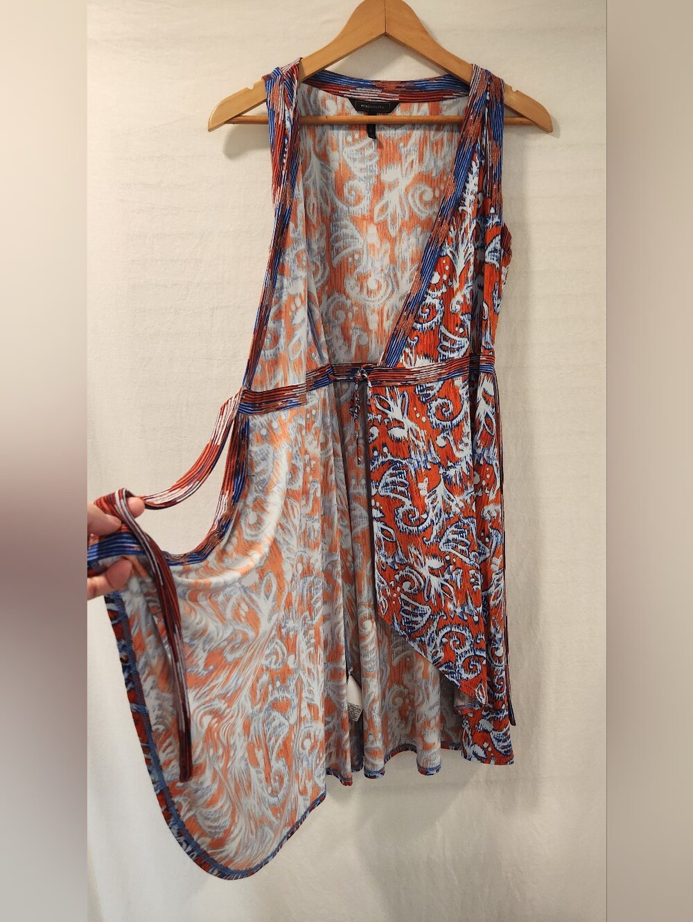 BCBG Max Azria Orange Blue Ikat Print Hallee Wrap Dress Size XS - Picture 7 of 12